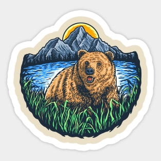 bear wild mountain sunset Sticker